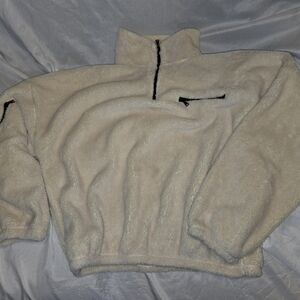 Express Women Cream Sherpa Thick Cozy Fleece Quarter-Zip Sweatshirt With Pockets
